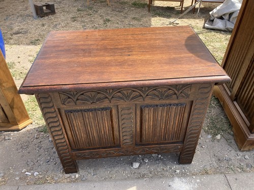 Gothic carved oak chest superb - chest,