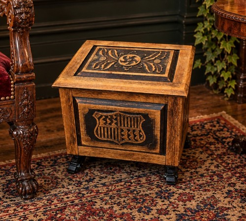 Antique carved oak chest - antique,