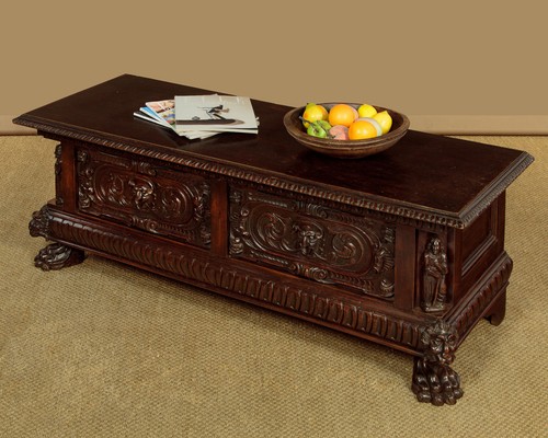 Antique carved oak chest - antique,