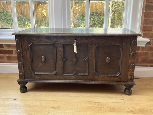 Antique carved oak coffer - antique,