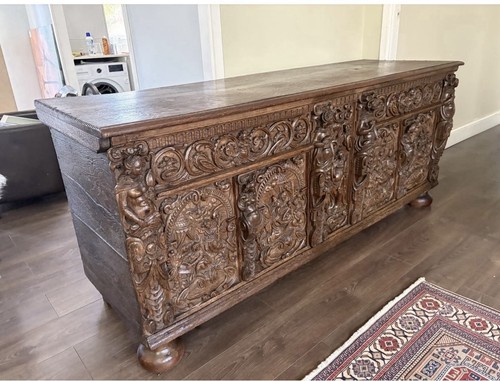 Large ornately carved wooden - ornately,